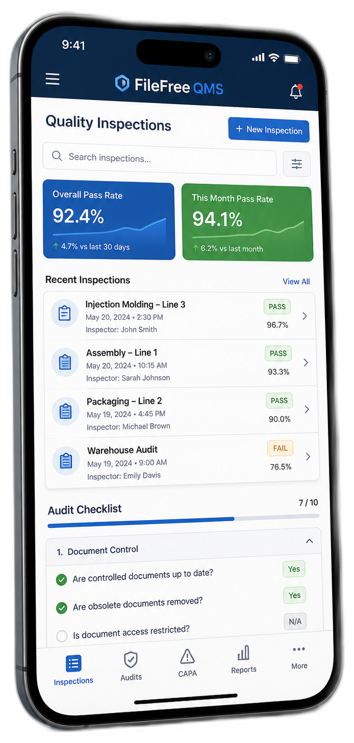 FileFree QMS mobile app